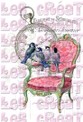 Fauteuil rose et oiseaux bleus - A5